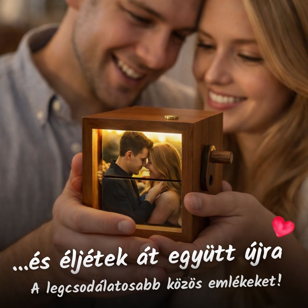 MemóriaBox™ – Diófából készült forgatható képes emlékdoboz