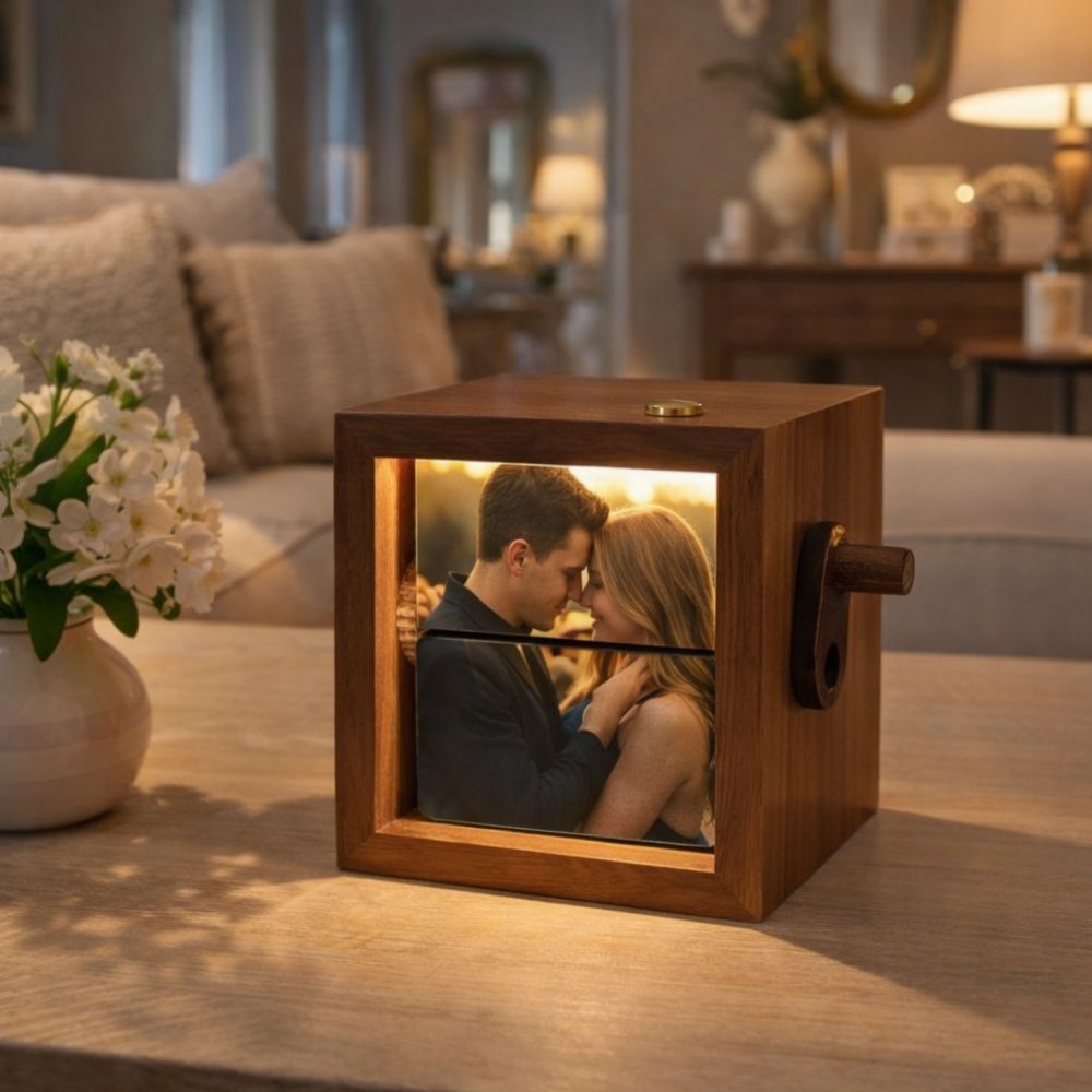 MemóriaBox™ – Diófából készült forgatható képes emlékdoboz