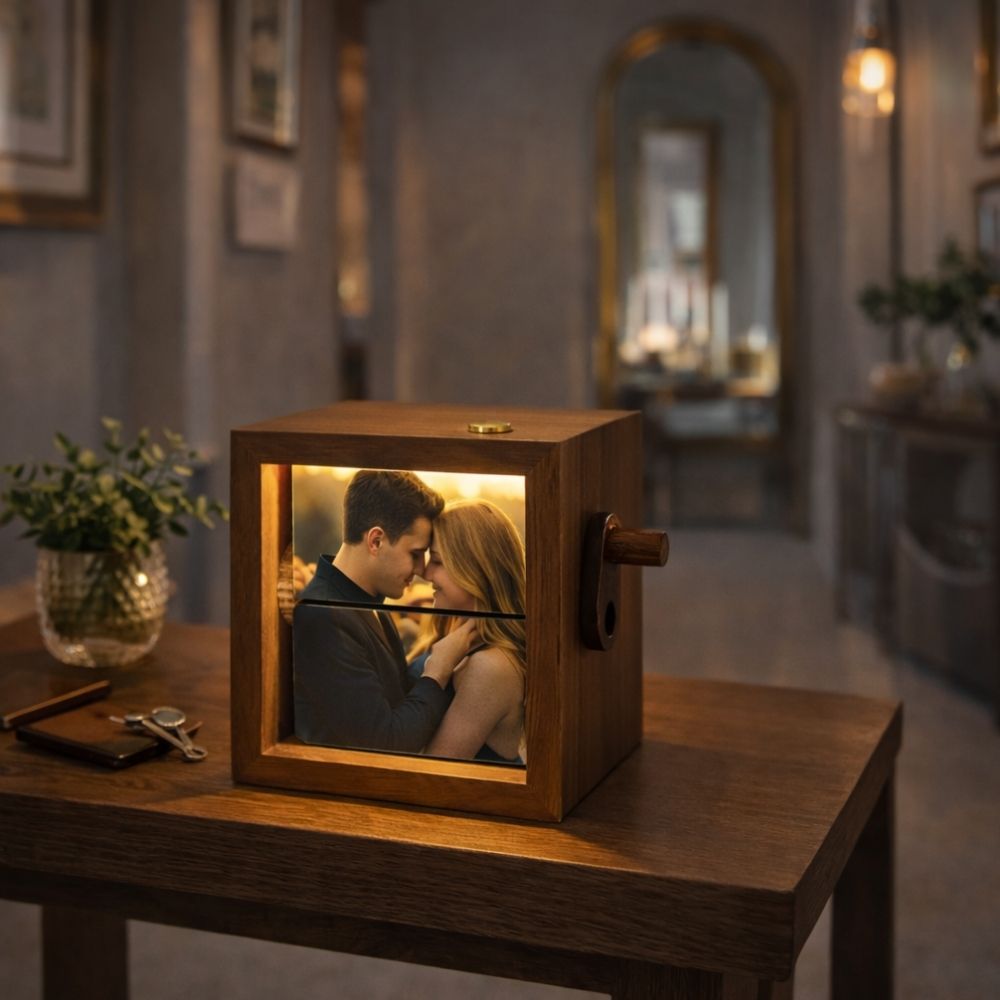 MemóriaBox™ – Diófából készült forgatható képes emlékdoboz